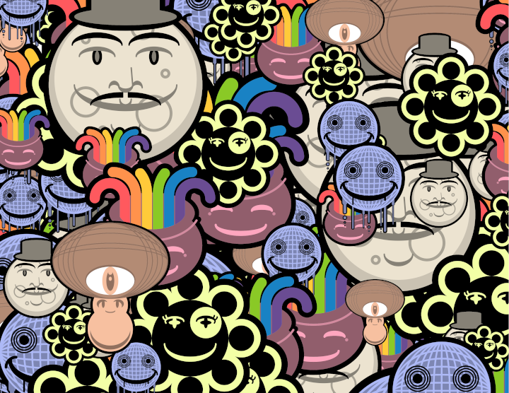 Collage made by code with all of the illustrations put together.