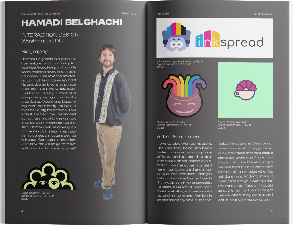 Artist spread pages showcasing me and my artwork.