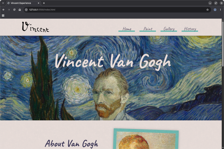 Homepage of the Vincent Van Gogh website.