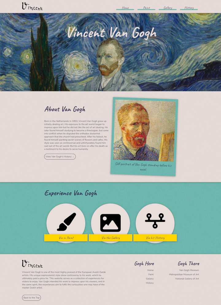 Homepage of the Vincent Van Gogh website.