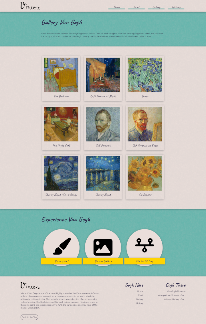 Gallery page of the Vincent Van Gogh website using lightGallery.