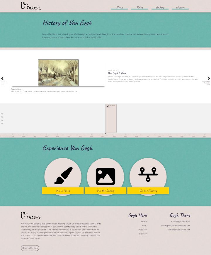 Timeline page of the Vincent Van Gogh website using TimelineJS