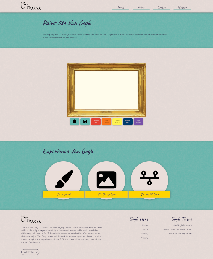 Paint page of the Vincent Van Gogh website using P5JS.