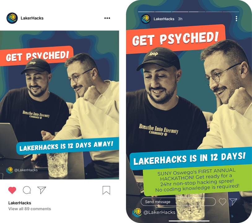 Side by side comparison of an Instagram post adapted to an Instagram Story.