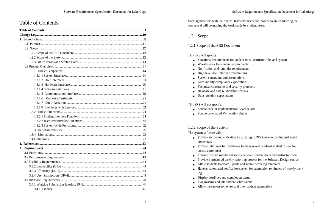 Pages 1 and 7 of the Software Requirements Specification.